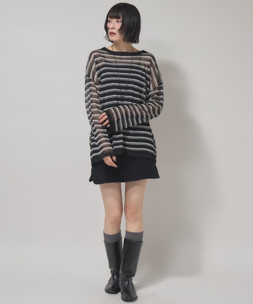 leimn(レイムン)の「シアーボーダープルオーバー(Tシャツ/カットソー・レディース・ブラック/ピンク・M)」の4枚目の写真