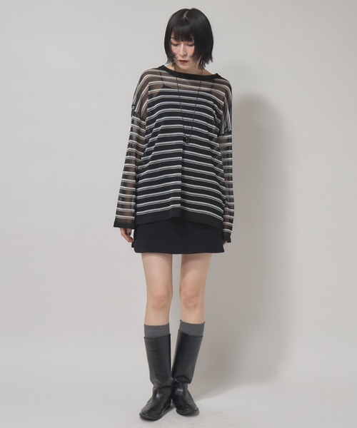 leimn(レイムン)の「シアーボーダープルオーバー(Tシャツ/カットソー・レディース・ブラック/ピンク・M)」の3枚目の写真