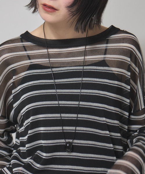 leimn(レイムン)の「シアーボーダープルオーバー(Tシャツ/カットソー・レディース・ブラック/ピンク・M)」の5枚目の写真