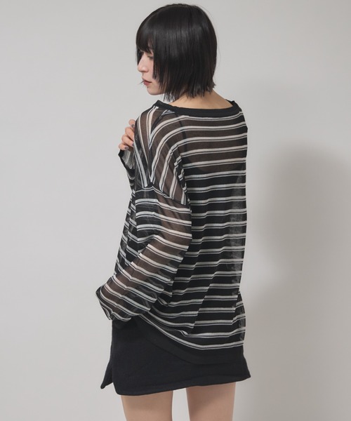 leimn(レイムン)の「シアーボーダープルオーバー(Tシャツ/カットソー・レディース・ブラック/ピンク・M)」の7枚目の写真