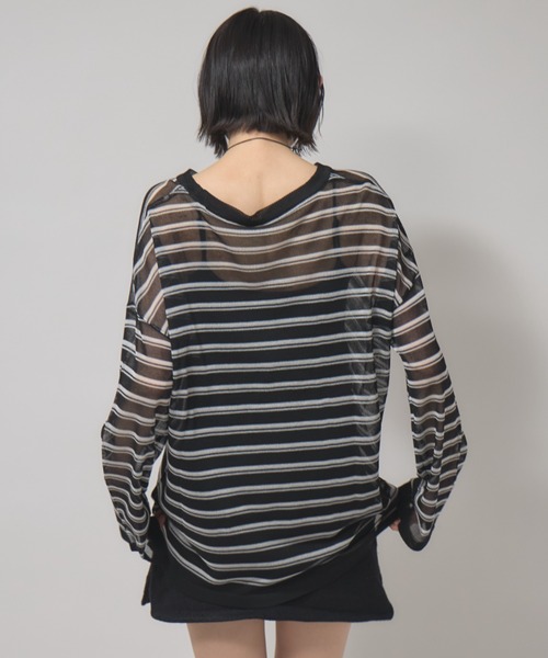 leimn(レイムン)の「シアーボーダープルオーバー(Tシャツ/カットソー・レディース・ブラック/ピンク・M)」の6枚目の写真