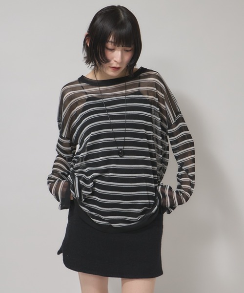 leimn(レイムン)の「シアーボーダープルオーバー(Tシャツ/カットソー・レディース・ブラック/ピンク・M)」の8枚目の写真