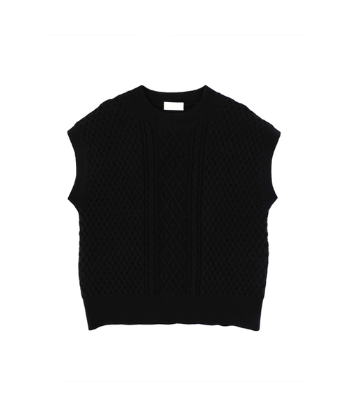 VASCARA(バスカラ)の「Cable Round neck Knit Vest (3colors)(ニット/セーター・レディース・ライトベージュ/ブラック/ブラウン・FREE)」の1枚目の写真