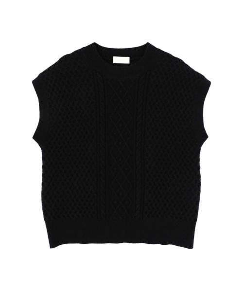 VASCARA(バスカラ)の「Cable Round neck Knit Vest (3colors)(ニット/セーター・レディース・ライトベージュ/ブラック/ブラウン・FREE)」の5枚目の写真