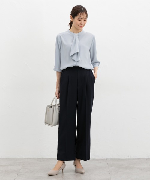 Honeys（ハニーズ）の「６分袖ボウタイブラウス（シャツ/ブラウス・レディース・ホワイト/ホワイト系その他/ブラック系その他/ライトブルー/ライトグレー・M/3L/S/LL/L）」の9枚目の写真