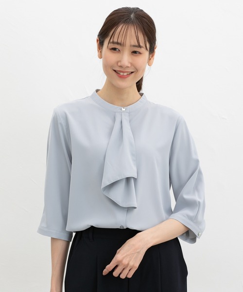 Honeys（ハニーズ）の「６分袖ボウタイブラウス（シャツ/ブラウス・レディース・ホワイト/ホワイト系その他/ブラック系その他/ライトブルー/ライトグレー・M/3L/S/LL/L）」の11枚目の写真