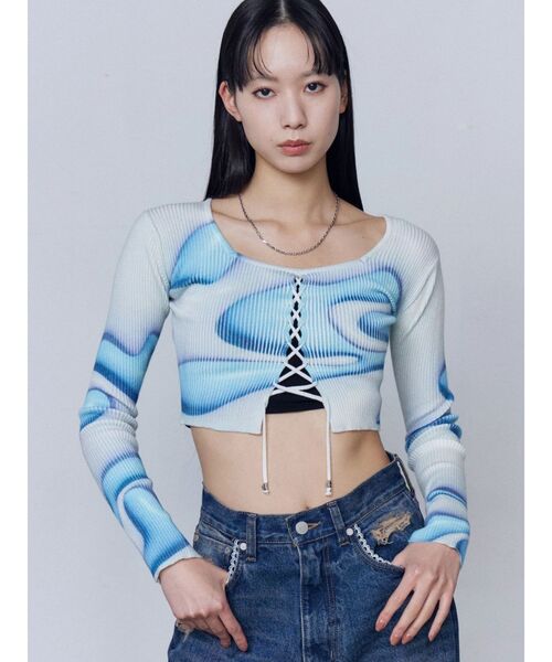 EMODA（エモダ）の「フロントレースアップフィットニット（ニット/セーター・レディース・ホワイト/グレー/ネイビー・FREE）」の8枚目の写真