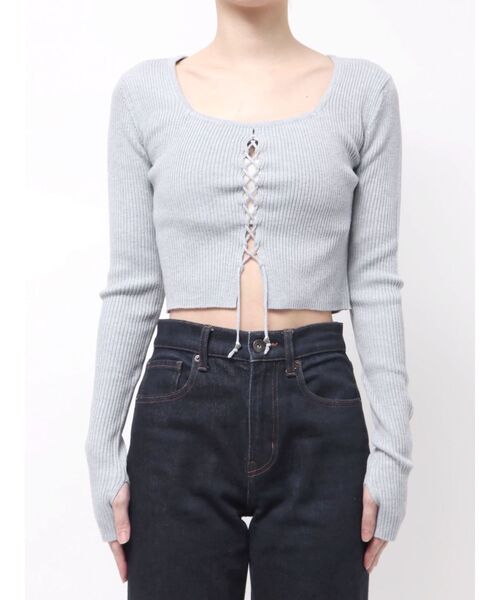 EMODA（エモダ）の「フロントレースアップフィットニット（ニット/セーター・レディース・ホワイト/グレー/ネイビー・FREE）」の19枚目の写真