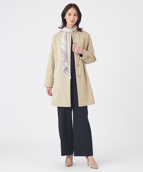 TRANS WORK(トランスワーク)の「【L】【ウォッシャブル】ファンクションツイルコート(ノーカラーコート・レディース・ベージュ/ネイビー・46/44)」の4枚目の写真