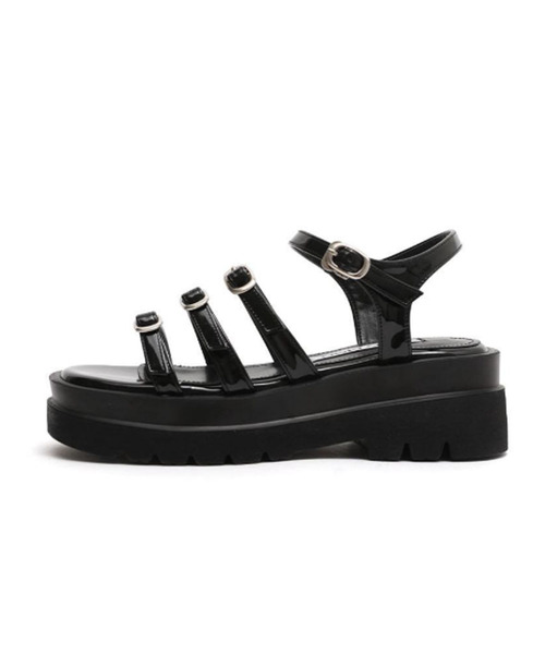 MAC MOC(マックモック)の「トリプル3カラー チャンキー デイリー ストラップ サンダル 6cm(サンダル・レディース・ブラック/シルバー/Mustard・22.5cm/23cm/23.5cm/24cm/24.5cm/25cm)」の1枚目の写真