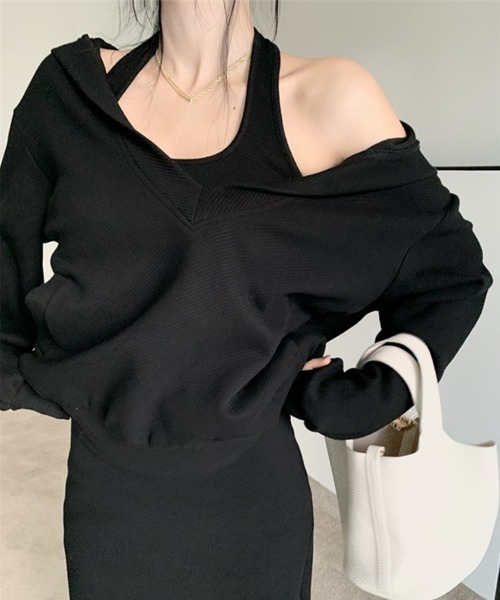 Miniministore（ミニミニストア）の「薄手スウェット上下春夏セットアップ韓国風（ワンピース・レディース・ブラック/ピンク・FREE）」の2枚目の写真