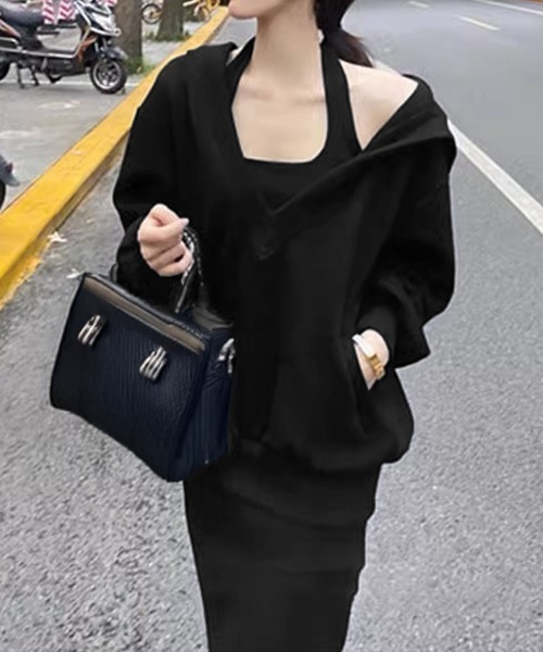 Miniministore（ミニミニストア）の「薄手スウェット上下春夏セットアップ韓国風（ワンピース・レディース・ブラック/ピンク・FREE）」の18枚目の写真