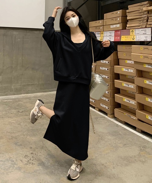 Miniministore（ミニミニストア）の「薄手スウェット上下春夏セットアップ韓国風（ワンピース・レディース・ブラック/ピンク・FREE）」の20枚目の写真