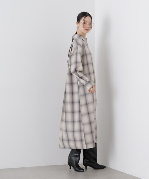 NANO universe（ナノユニバース）の「オンブレーツイルチェックシャツワンピース（シャツワンピース・レディース・ブルー/ベージュ/アイボリー・FREE）」の6枚目の写真