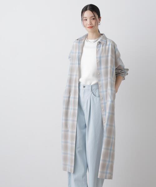 NANO universe（ナノユニバース）の「オンブレーツイルチェックシャツワンピース（シャツワンピース・レディース・ブルー/ベージュ/アイボリー・FREE）」の12枚目の写真