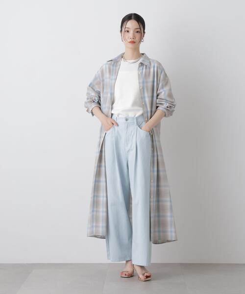 NANO universe（ナノユニバース）の「オンブレーツイルチェックシャツワンピース（シャツワンピース・レディース・ブルー/ベージュ/アイボリー・FREE）」の13枚目の写真