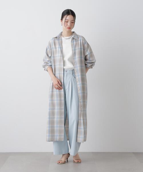 NANO universe（ナノユニバース）の「オンブレーツイルチェックシャツワンピース（シャツワンピース・レディース・ブルー/ベージュ/アイボリー・FREE）」の14枚目の写真