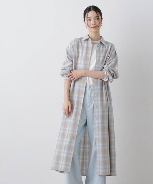 NANO universe（ナノユニバース）の「オンブレーツイルチェックシャツワンピース（シャツワンピース・レディース・ブルー/ベージュ/アイボリー・FREE）」の17枚目の写真