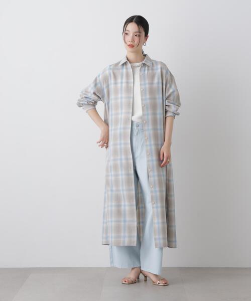 NANO universe（ナノユニバース）の「オンブレーツイルチェックシャツワンピース（シャツワンピース・レディース・ブルー/ベージュ/アイボリー・FREE）」の18枚目の写真