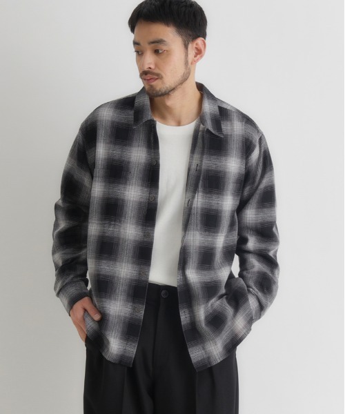 BACK NUMBER（バックナンバー）の「【BACK NUMBER】 オンブレチェック 長袖シャツ (ワークシャツ / ヴィンテージライク / 羽織り)（シャツ/ブラウス・メンズ・ブラック/ホワイト/ブルー・M/L/XL/S）」の2枚目の写真