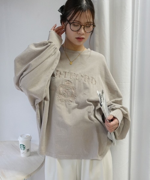 CORNERS（コーナーズ）の「ピグメント刺繍オーバーサイズロンT（Tシャツ/カットソー・レディース・グレイッシュベージュ/アイボリー/ネイビー/チャコールグレー・FREE）」の12枚目の写真