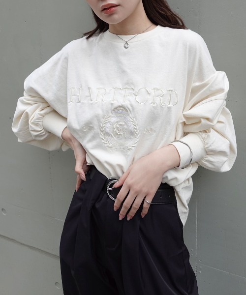 CORNERS（コーナーズ）の「ピグメント刺繍オーバーサイズロンT（Tシャツ/カットソー・レディース・グレイッシュベージュ/アイボリー/ネイビー/チャコールグレー・FREE）」の19枚目の写真