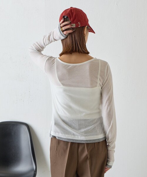goocy(グーシー)の「バイカラーシアーリブカーディガン(Tシャツ/カットソー・レディース・ブラック/グレー/ホワイト/ピンク・FREE)」の7枚目の写真
