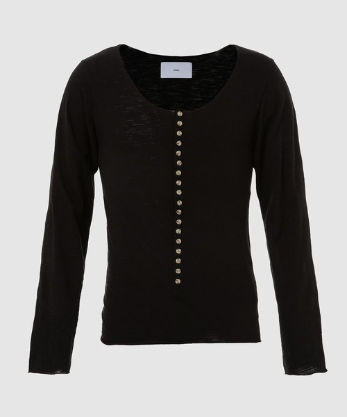 SUGARHILL(シュガーヒル)の「HENRY NECK LONG SLEEVE TEE(Tシャツ/カットソー・メンズ・ブラック/ホワイト系その他・1/2)」の2枚目の写真
