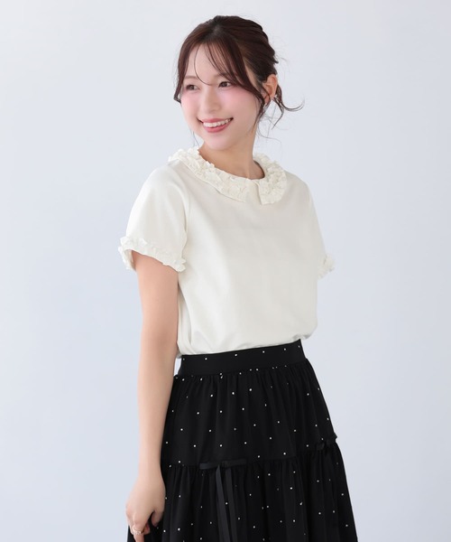 Fit more(フィットモア)の「フリルカラーカットソートップス(Tシャツ/カットソー・レディース・ホワイト/ピンク/ブラック・FREE)」の2枚目の写真