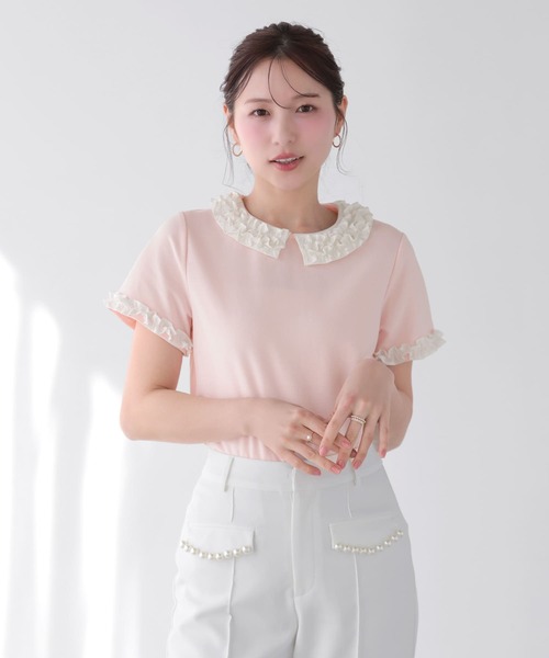 Fit more(フィットモア)の「フリルカラーカットソートップス(Tシャツ/カットソー・レディース・ホワイト/ピンク/ブラック・FREE)」の3枚目の写真