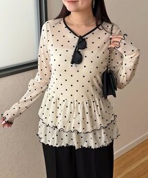 prose verse | フロッキードットシアーフリルペプラムトップス(Tシャツ/カットソー)