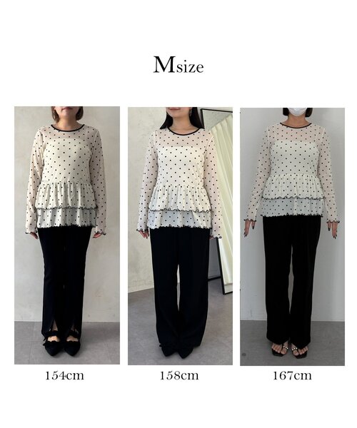 prose verse（プロズヴェール）の「フロッキードットシアーフリルペプラムトップス（Tシャツ/カットソー・レディース・ブラック/アイボリー・LARGE/MEDIUM）」の3枚目の写真