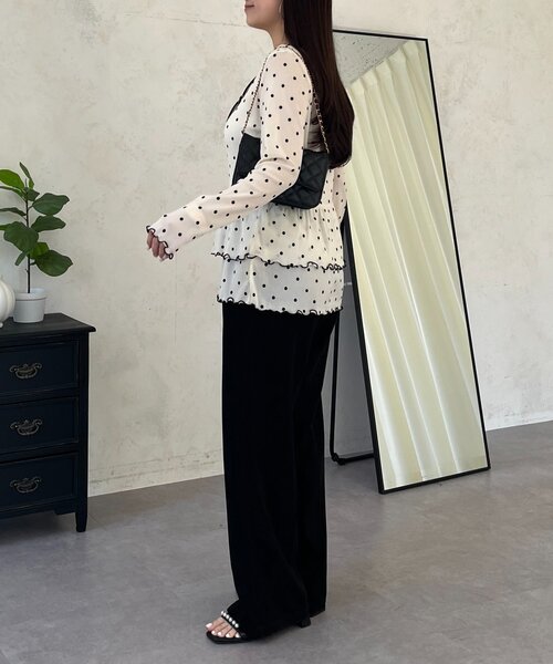 prose verse（プロズヴェール）の「フロッキードットシアーフリルペプラムトップス（Tシャツ/カットソー・レディース・ブラック/アイボリー・LARGE/MEDIUM）」の16枚目の写真