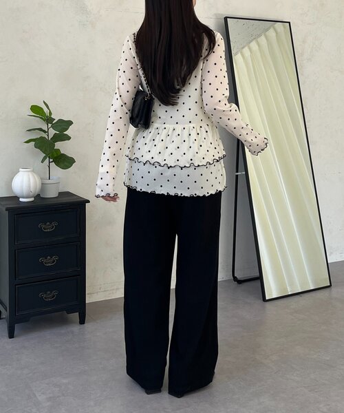 prose verse（プロズヴェール）の「フロッキードットシアーフリルペプラムトップス（Tシャツ/カットソー・レディース・ブラック/アイボリー・LARGE/MEDIUM）」の18枚目の写真