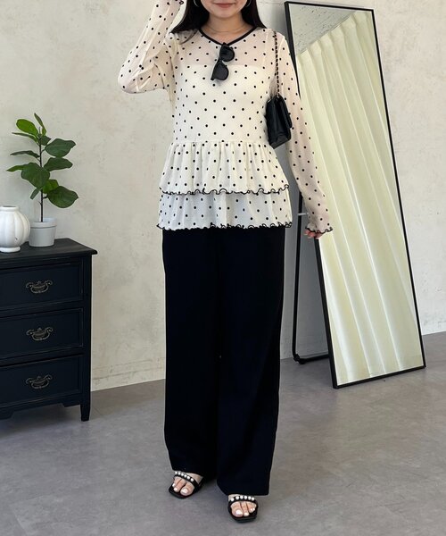 prose verse（プロズヴェール）の「フロッキードットシアーフリルペプラムトップス（Tシャツ/カットソー・レディース・ブラック/アイボリー・LARGE/MEDIUM）」の22枚目の写真