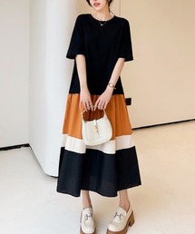 emi+（エミプラス）の「異素材配色切替ワンピース（ワンピース）」