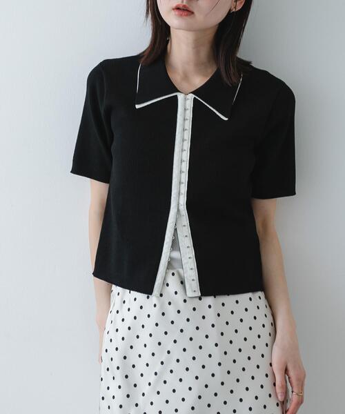 SENSE OF PLACE by URBAN RESEARCH（センスオブプレイスバイアーバンリサーチ）の「バイカラーエリツキホックニット（ニット/セーター・レディース・ブルー/アイボリー/ブラック・ONE）」の3枚目の写真