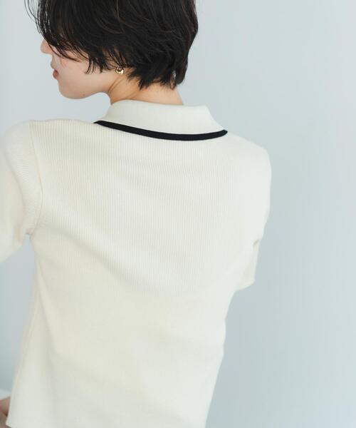 SENSE OF PLACE by URBAN RESEARCH（センスオブプレイスバイアーバンリサーチ）の「バイカラーエリツキホックニット（ニット/セーター・レディース・ブルー/アイボリー/ブラック・ONE）」の4枚目の写真