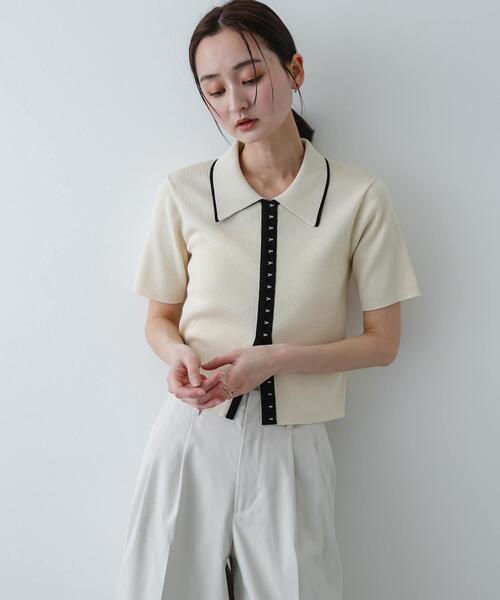 SENSE OF PLACE by URBAN RESEARCH（センスオブプレイスバイアーバンリサーチ）の「バイカラーエリツキホックニット（ニット/セーター・レディース・ブルー/アイボリー/ブラック・ONE）」の8枚目の写真