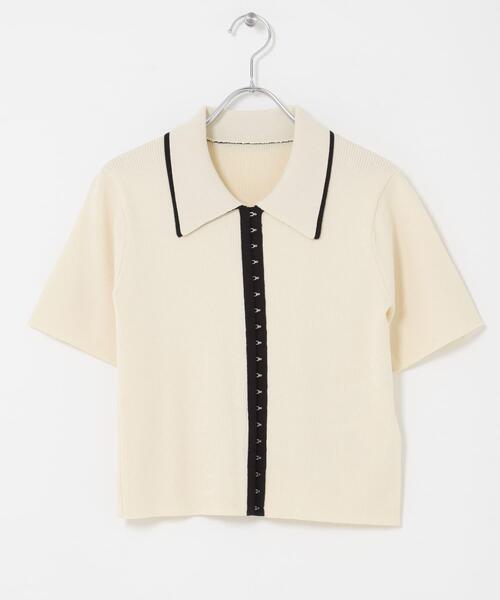 SENSE OF PLACE by URBAN RESEARCH（センスオブプレイスバイアーバンリサーチ）の「バイカラーエリツキホックニット（ニット/セーター・レディース・ブルー/アイボリー/ブラック・ONE）」の11枚目の写真