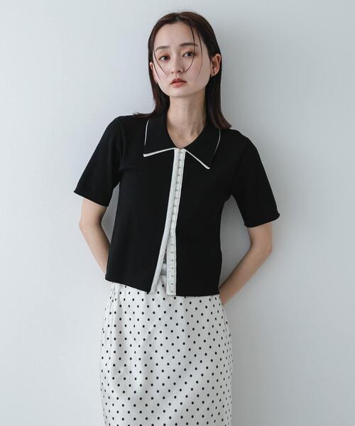 SENSE OF PLACE by URBAN RESEARCH（センスオブプレイスバイアーバンリサーチ）の「バイカラーエリツキホックニット（ニット/セーター・レディース・ブルー/アイボリー/ブラック・ONE）」の13枚目の写真