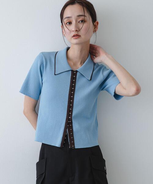 SENSE OF PLACE by URBAN RESEARCH（センスオブプレイスバイアーバンリサーチ）の「バイカラーエリツキホックニット（ニット/セーター・レディース・ブルー/アイボリー/ブラック・ONE）」の22枚目の写真