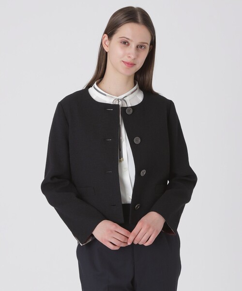 BLUE LABEL CRESTBRIDGE(ブルーレーベルクレストブリッジ)の「ストレッチダンガリーノーカラージャケット(ノーカラージャケット・レディース・ブラック/オフホワイト・38/36)」の2枚目の写真
