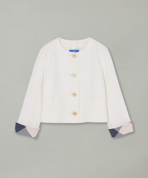 BLUE LABEL CRESTBRIDGE(ブルーレーベルクレストブリッジ)の「ストレッチダンガリーノーカラージャケット(ノーカラージャケット・レディース・ブラック/オフホワイト・38/36)」の4枚目の写真