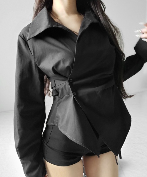 me+em select(ミームセレクト)の「【 3color 】タックレイヤードアシンメトリーミディシャツ / tuck layered asymmetry midi shirts(シャツ/ブラウス・レディース・ブラック/ブルー/ホワイト・FREE)」の8枚目の写真