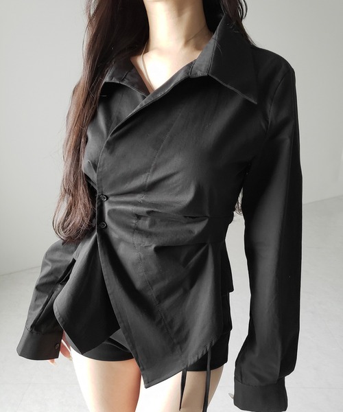 me+em select(ミームセレクト)の「【 3color 】タックレイヤードアシンメトリーミディシャツ / tuck layered asymmetry midi shirts(シャツ/ブラウス・レディース・ブラック/ブルー/ホワイト・FREE)」の10枚目の写真