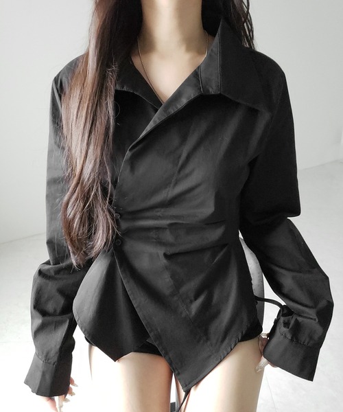 me+em select(ミームセレクト)の「【 3color 】タックレイヤードアシンメトリーミディシャツ / tuck layered asymmetry midi shirts(シャツ/ブラウス・レディース・ブラック/ブルー/ホワイト・FREE)」の11枚目の写真