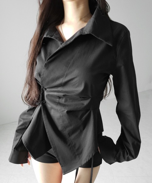 me+em select(ミームセレクト)の「【 3color 】タックレイヤードアシンメトリーミディシャツ / tuck layered asymmetry midi shirts(シャツ/ブラウス・レディース・ブラック/ブルー/ホワイト・FREE)」の13枚目の写真