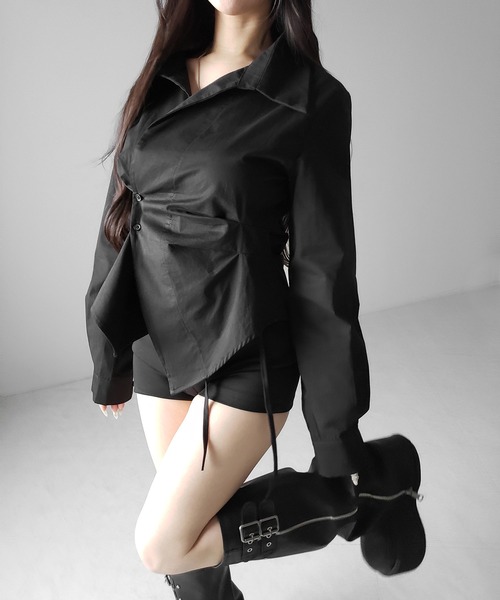 me+em select(ミームセレクト)の「【 3color 】タックレイヤードアシンメトリーミディシャツ / tuck layered asymmetry midi shirts(シャツ/ブラウス・レディース・ブラック/ブルー/ホワイト・FREE)」の17枚目の写真