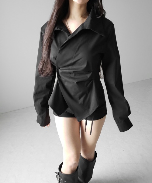 me+em select(ミームセレクト)の「【 3color 】タックレイヤードアシンメトリーミディシャツ / tuck layered asymmetry midi shirts(シャツ/ブラウス・レディース・ブラック/ブルー/ホワイト・FREE)」の18枚目の写真